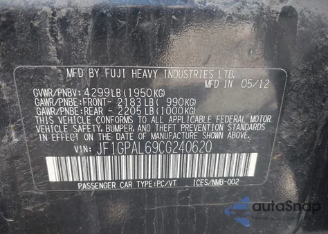 2012 Subaru Impreza 2.0I Sport Premium z USA, uszkodzony, nr VIN JF1GPAL69CG240620